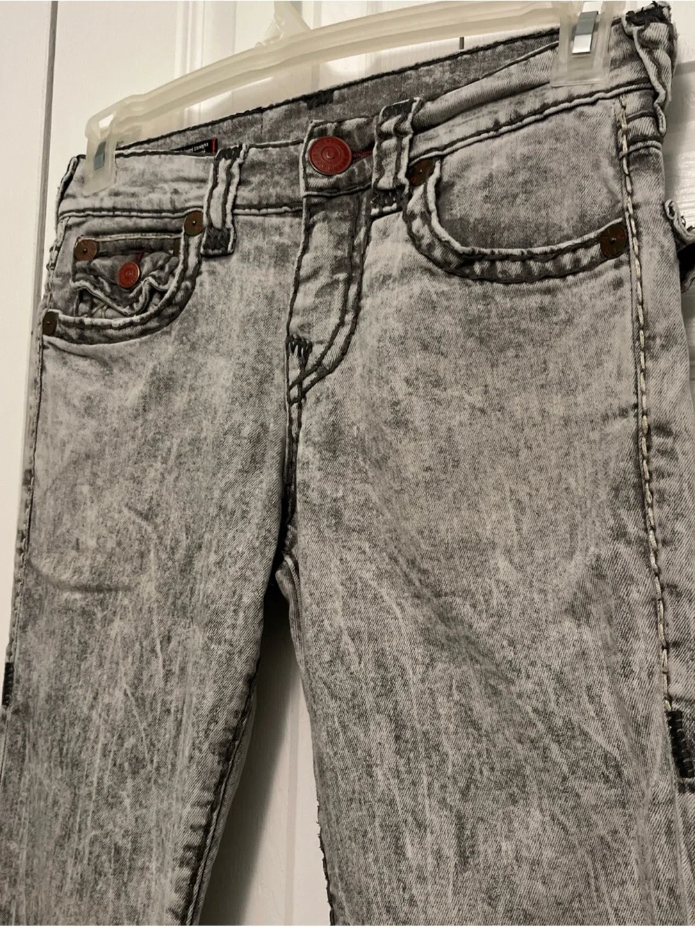 True Religion Men’s Acid-Wash Gray Skinny Jeans